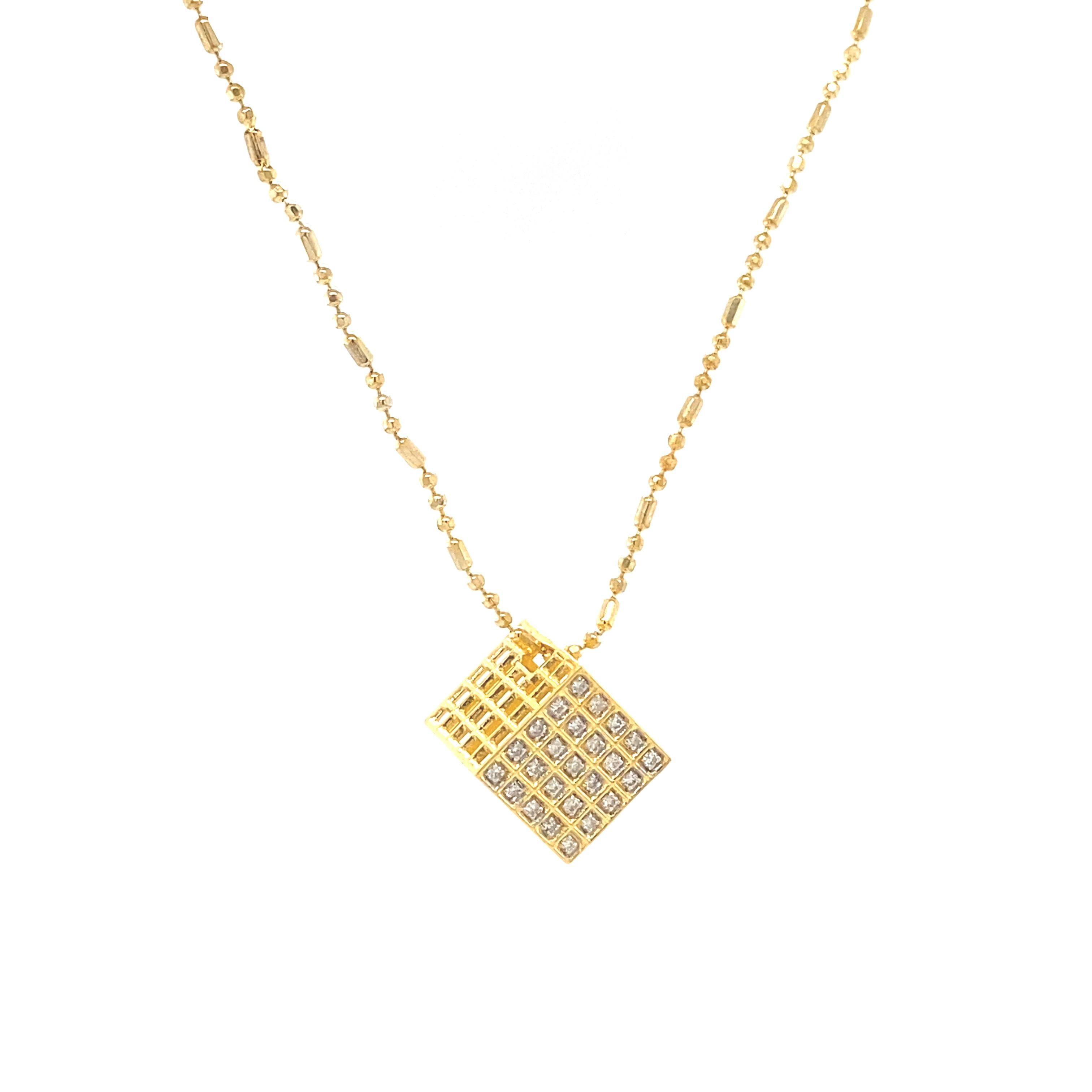 Round Cut 3D Solid Cube Diamond Pendant in 18k Solid Gold For Sale