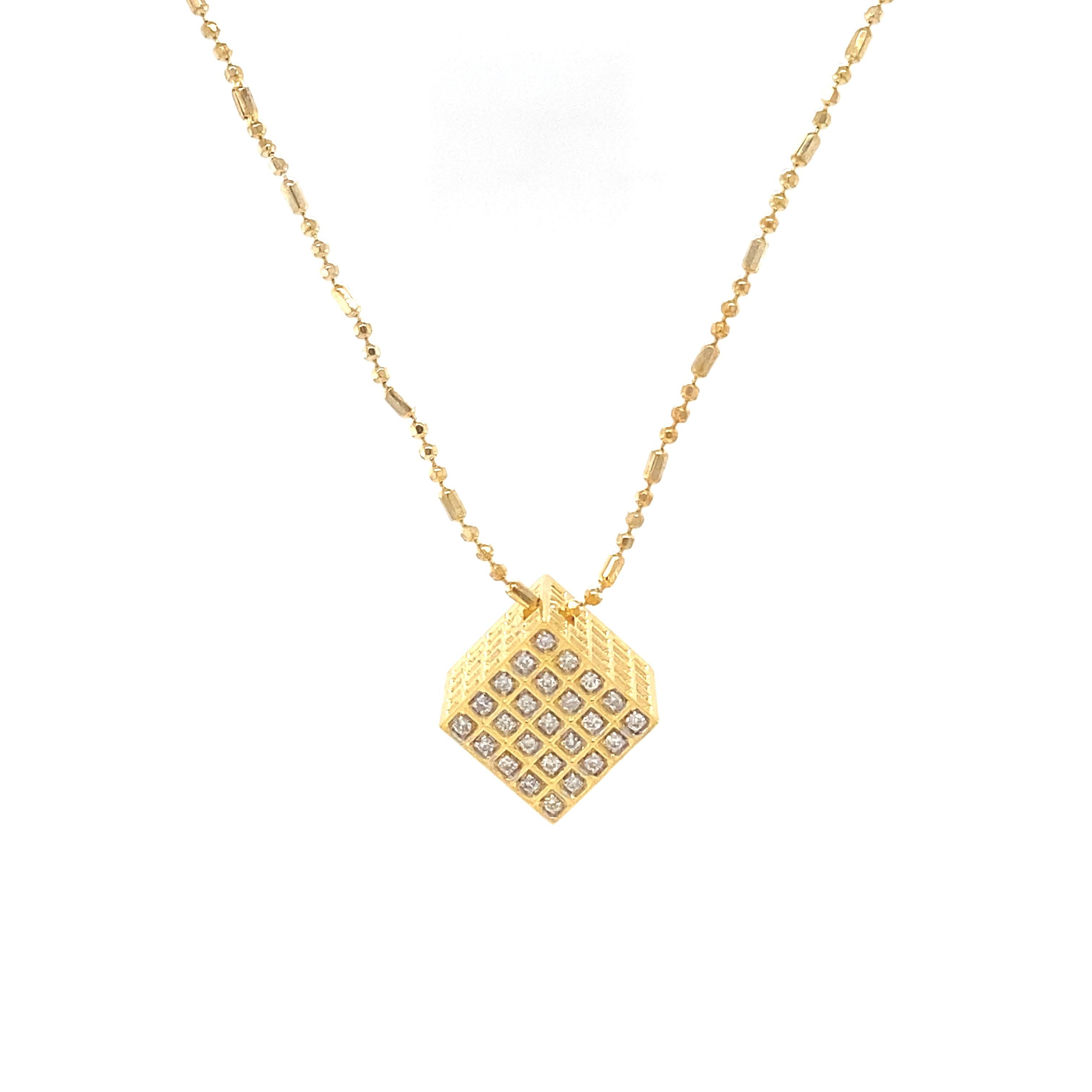 Women's 3D Solid Cube Diamond Pendant in 18k Solid Gold For Sale