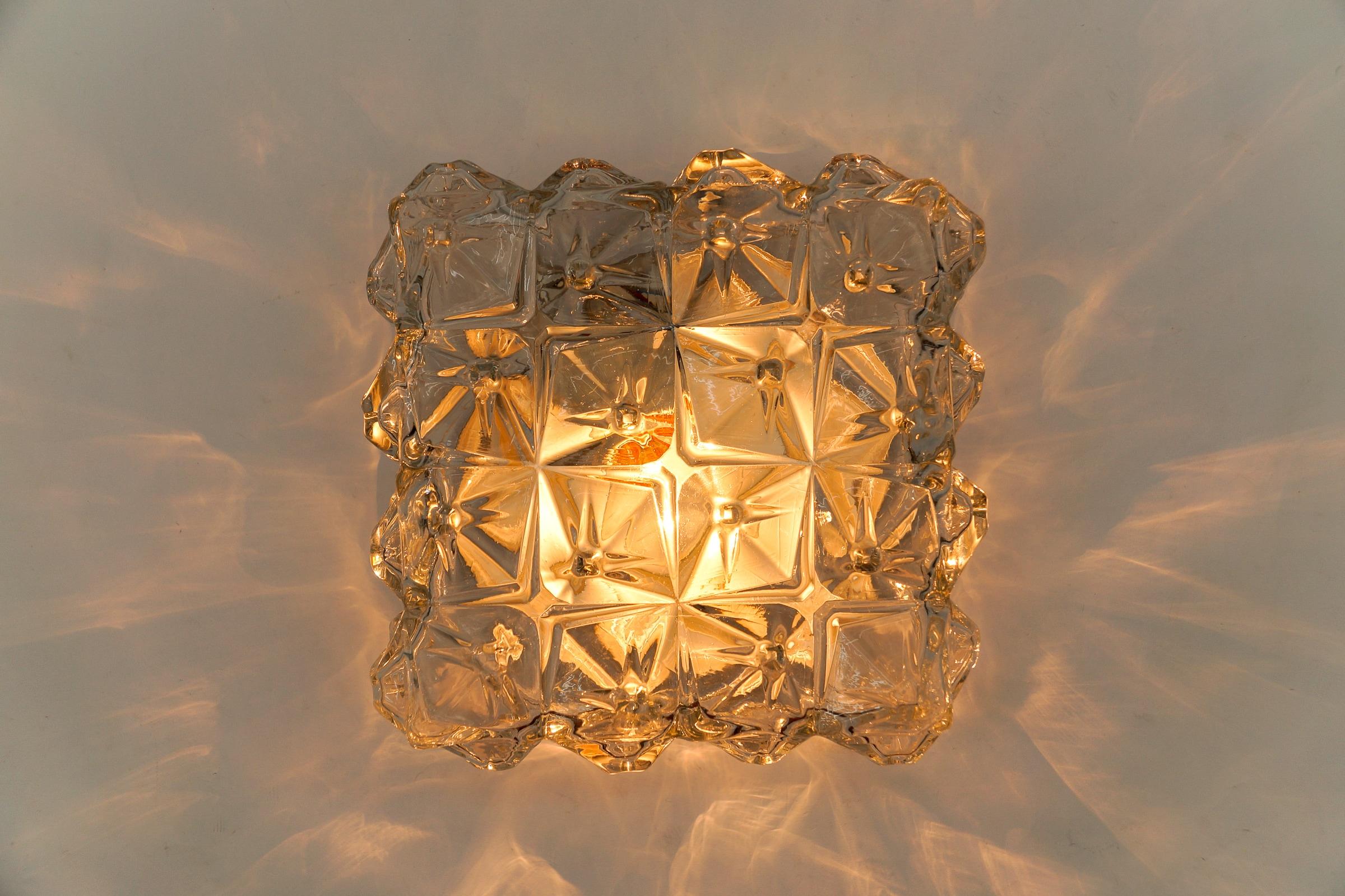 3D Square Geometric Glass Flush Mount Light, Germany 1960s For Sale 5
