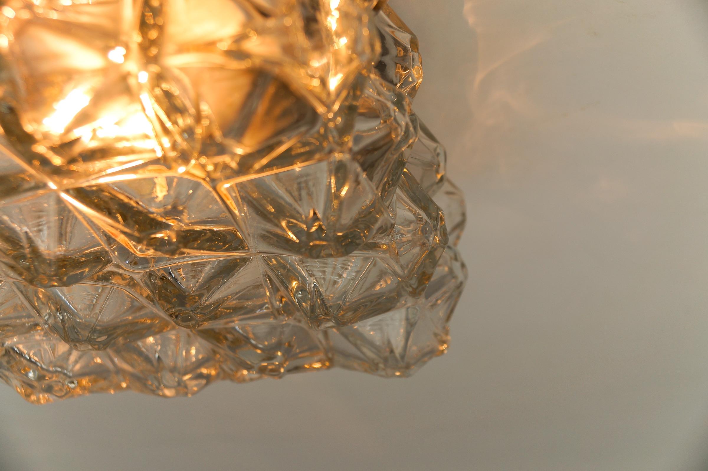 3D Square Geometric Glass Flush Mount Light, Germany 1960s For Sale 8