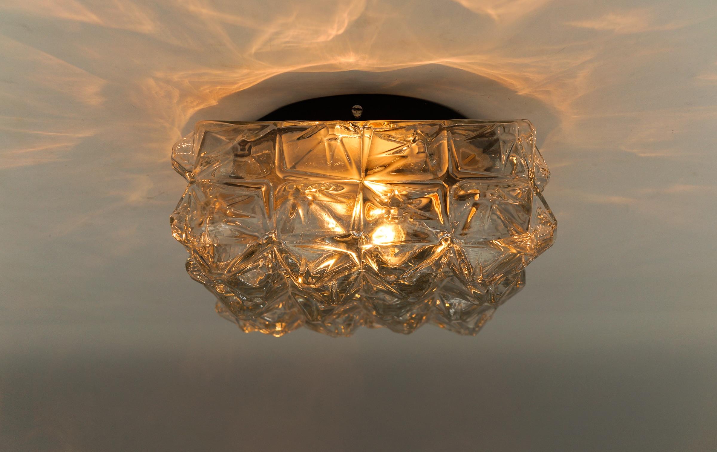 Mid-Century Modern 3D Square Geometric Glass Flush Mount Light, Germany 1960s For Sale