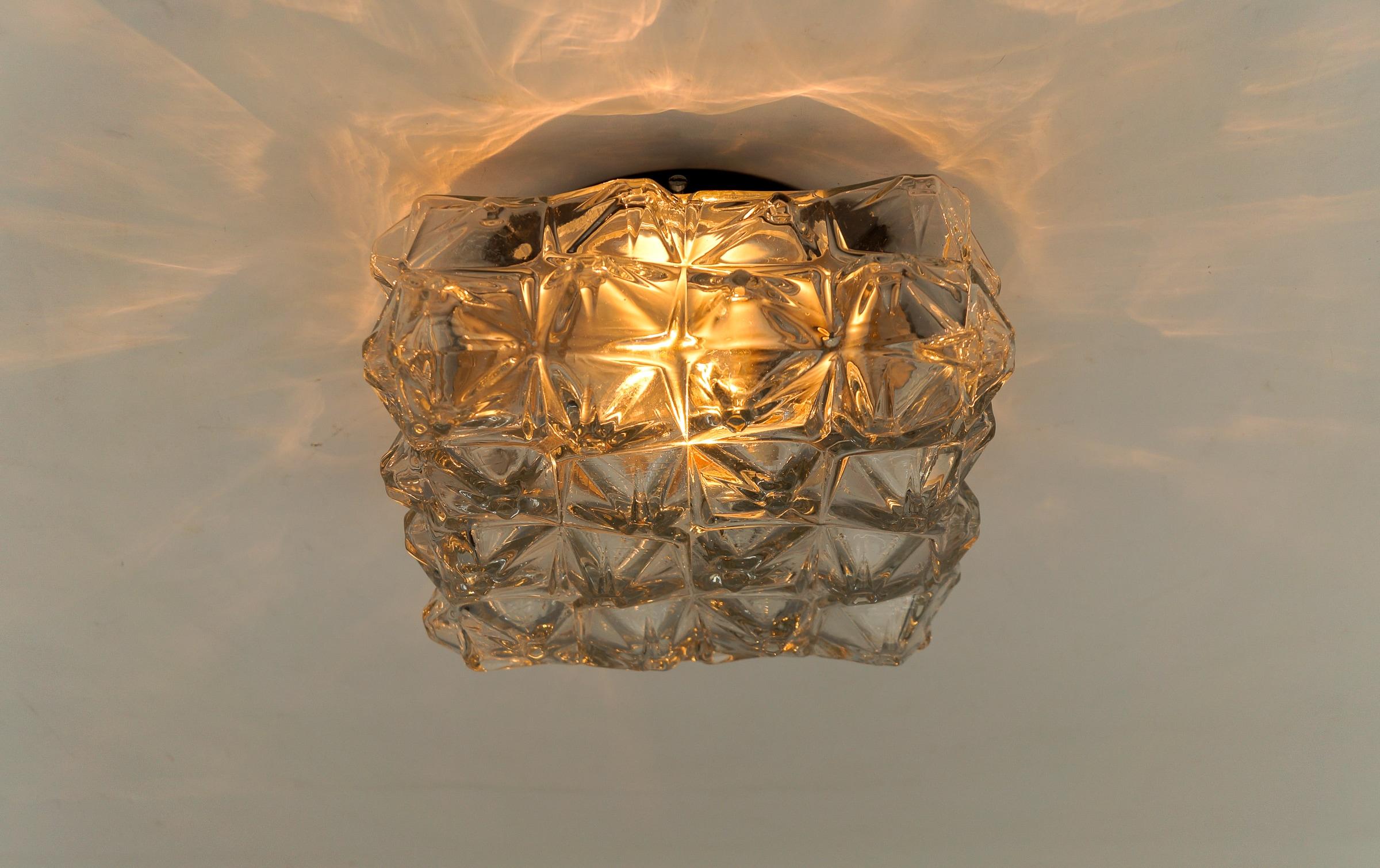 Mid-20th Century 3D Square Geometric Glass Flush Mount Light, Germany 1960s  For Sale