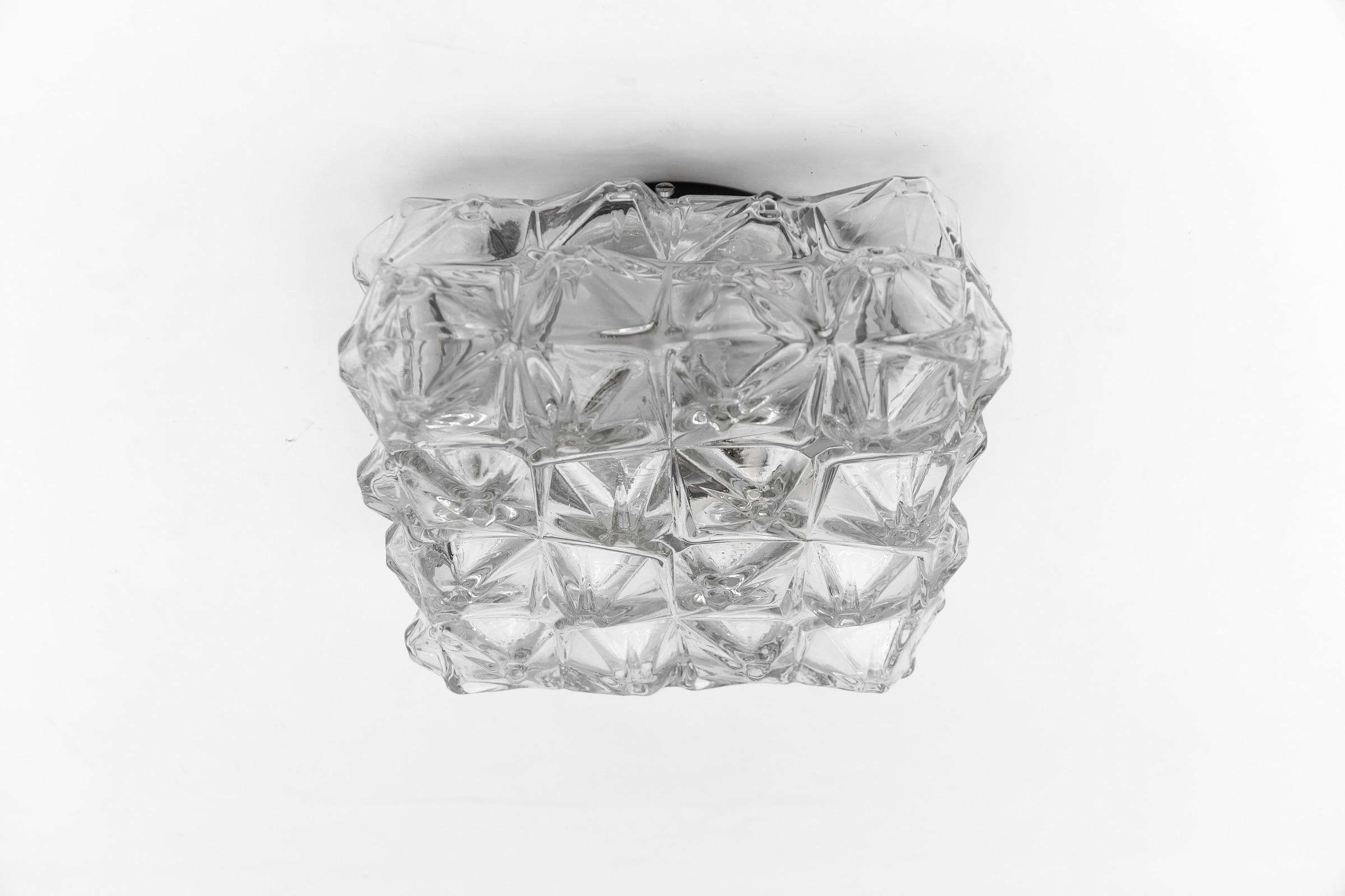 Mid-20th Century 3D Square Geometric Glass Flush Mount Light, Germany 1960s For Sale
