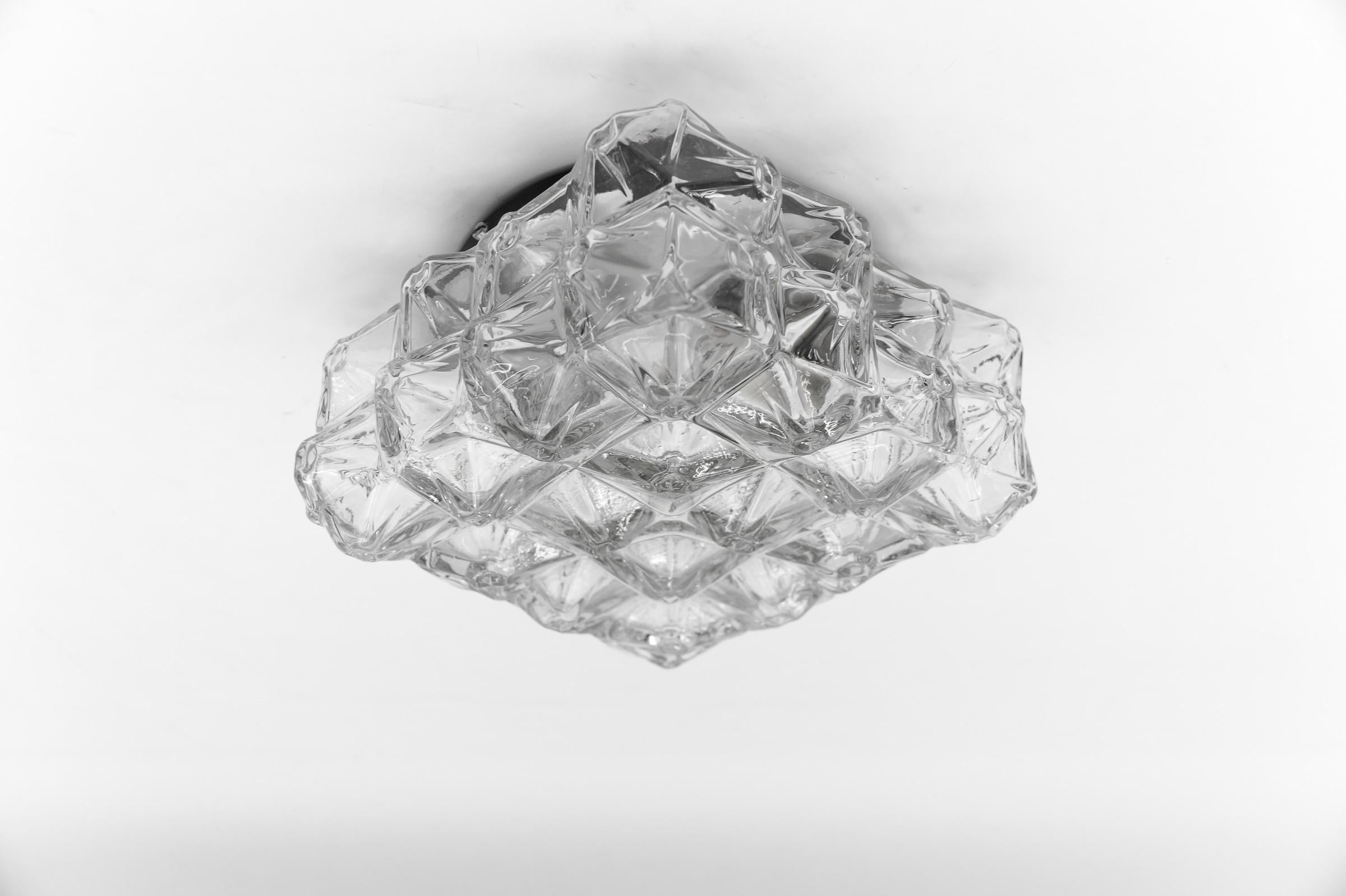 Metal 3D Square Geometric Glass Flush Mount Light, Germany 1960s  For Sale