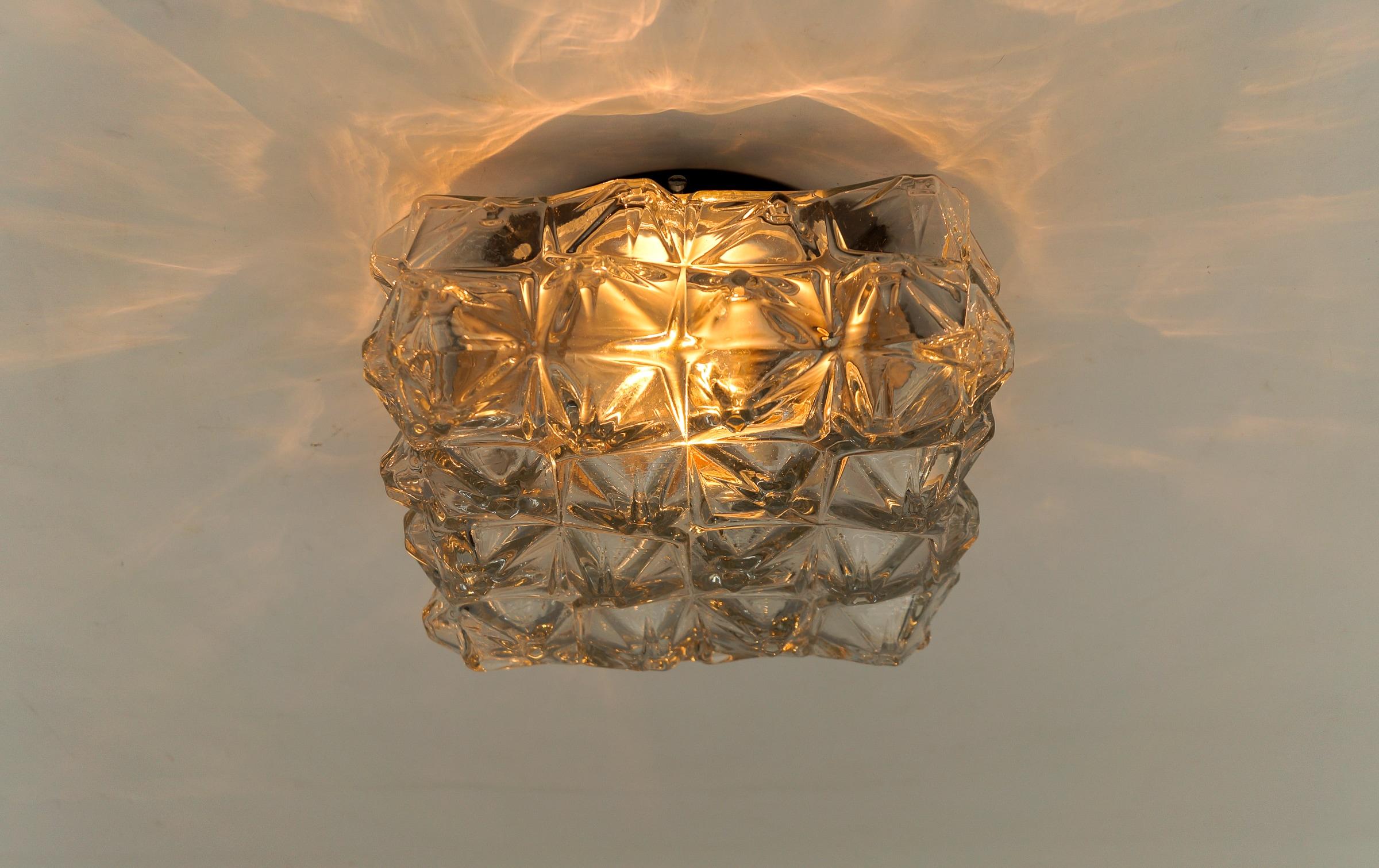 Metal 3D Square Geometric Glass Flush Mount Light, Germany 1960s For Sale