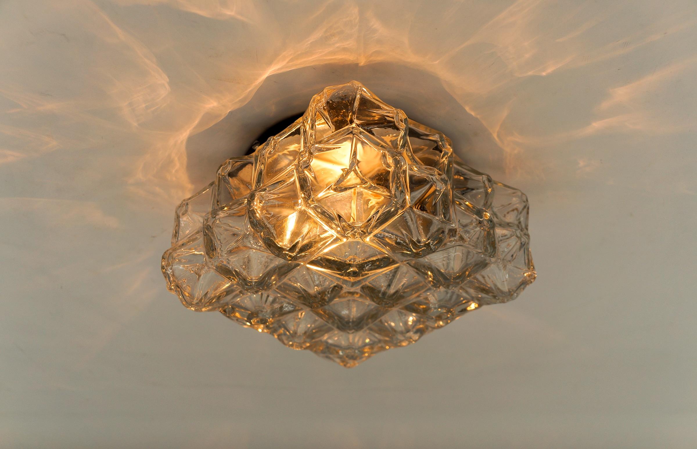 3D Square Geometric Glass Flush Mount Light, Germany 1960s For Sale 2