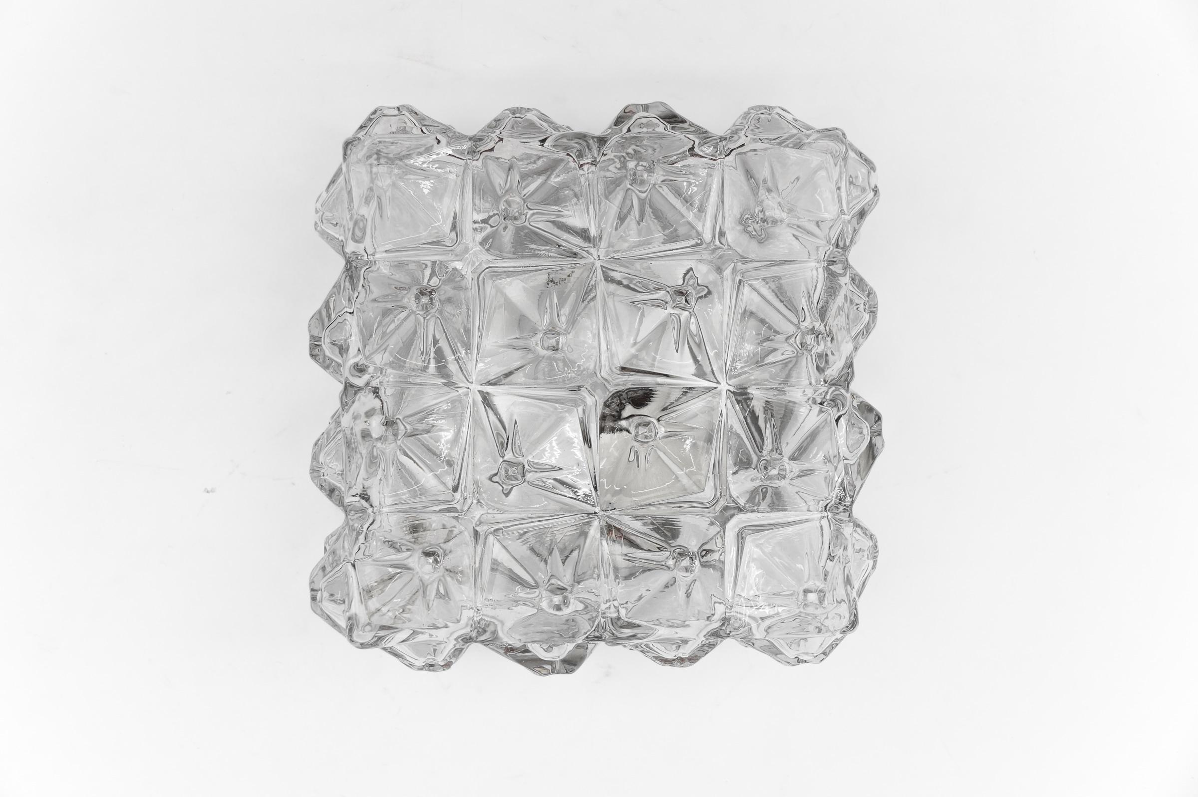 3D Square Geometric Glass Flush Mount Light, Germany 1960s  For Sale 3