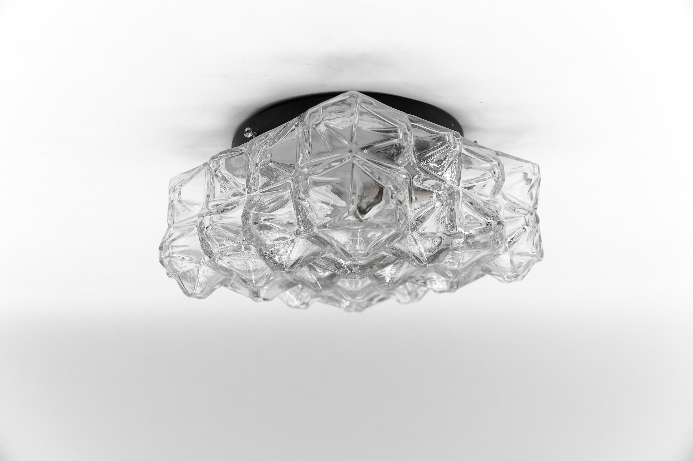 3D Square Geometric Glass Flush Mount Light, Germany 1960s For Sale 3
