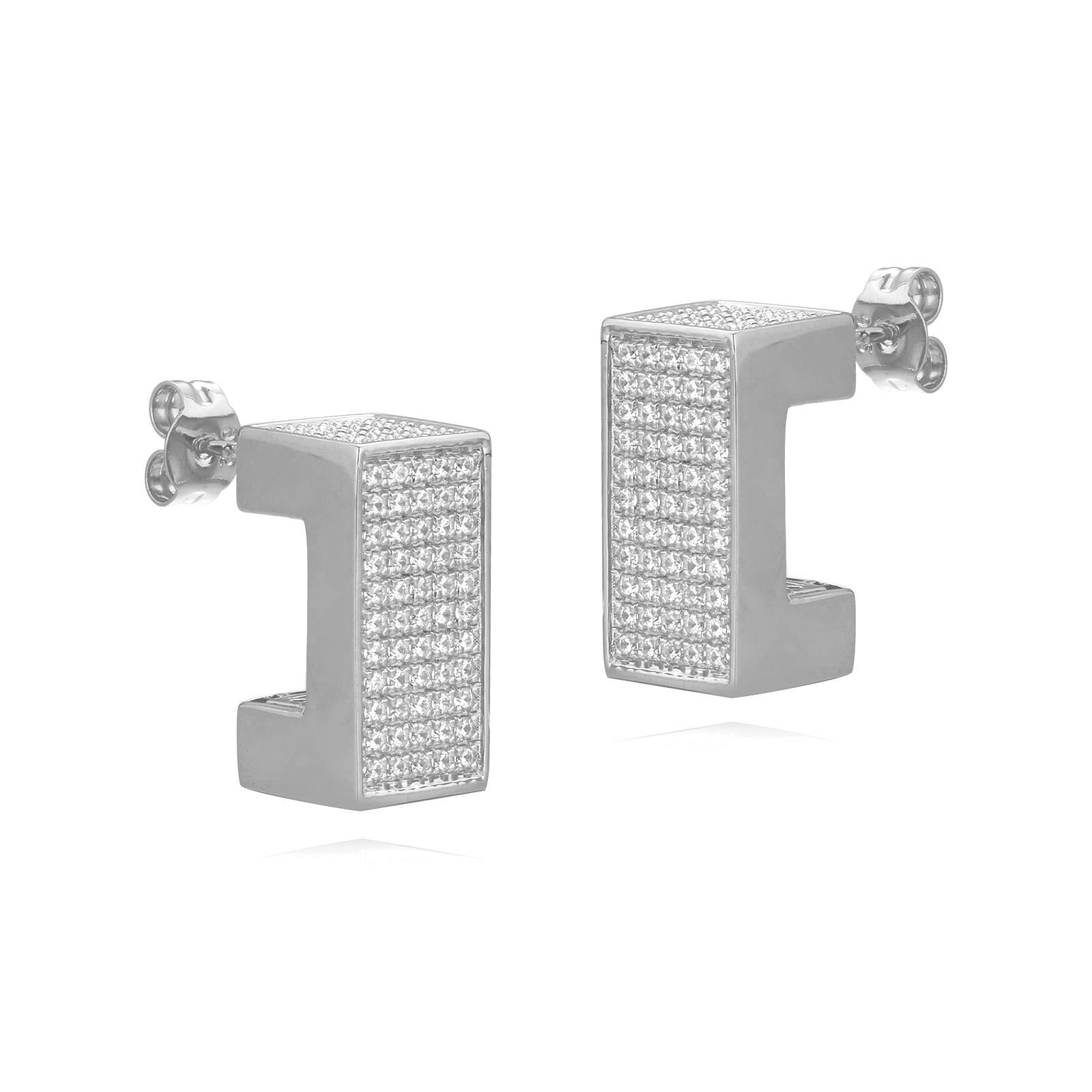 We are fierce and bold. These 3D square pave earrings are the perfect complement to your look, day or night . The 3D effect lets your edginess and resiliency stand out in the crowd, and bling more vibrantly with white topaz semiprecious gemstones.