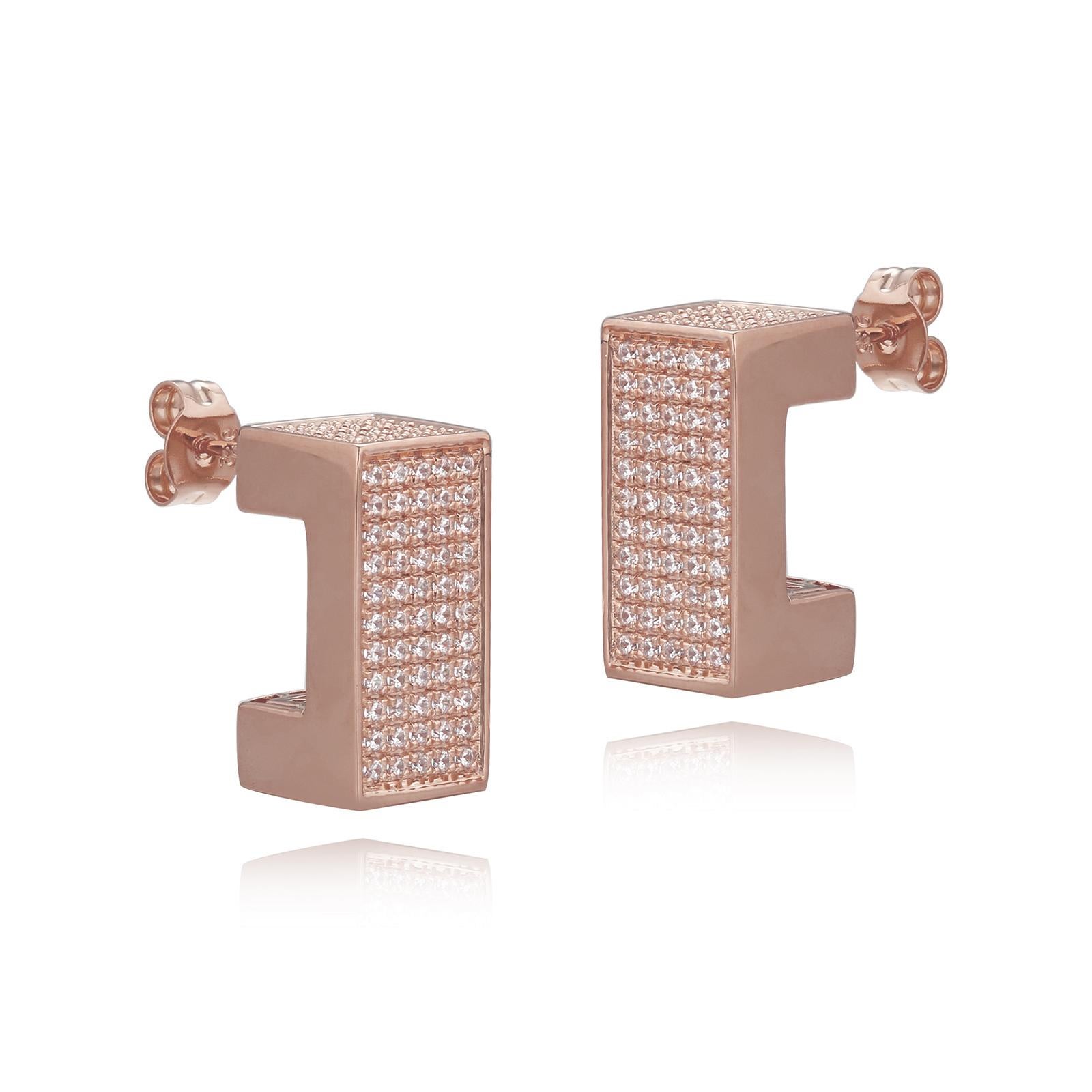 Modern 3D Square Pave Earrings For Sale