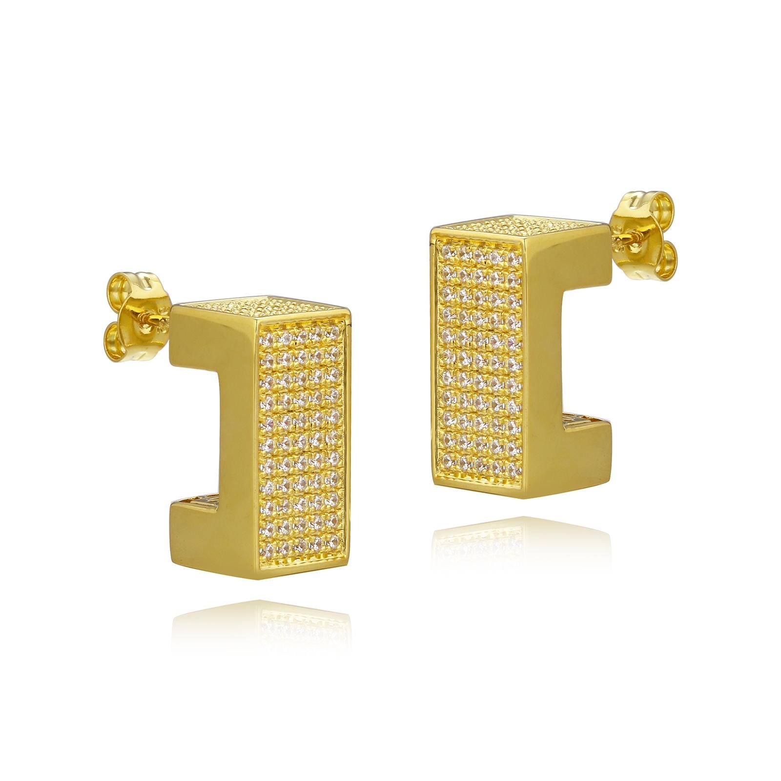 3D Square Pave Earrings In New Condition For Sale In New York, NY