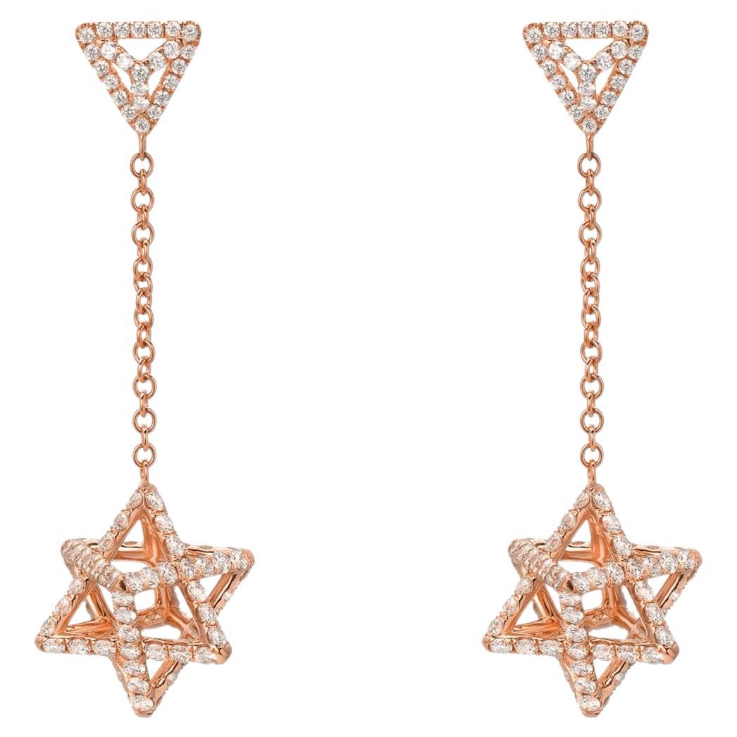 3D Davidstern-Ohrringe 18K Roségold Diamanten Art Deco Schmuck Merkaba