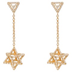 3D Davidstern-Ohrringe 18K Gelbgold Diamanten Art Deco Fine Jewelry Merkaba