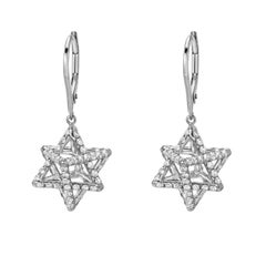 Platinum 3D Star of David Diamond Earrings 2.02 Carats Merkaba Lever Back