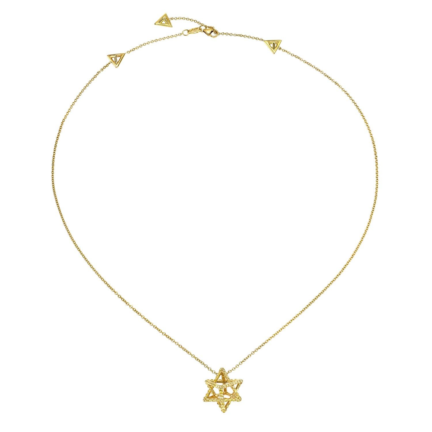 Women's or Men's 3D Star Of David Gold Necklace Yellow Diamonds Art Deco - Jewish Wedding Gifts For Sale