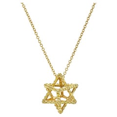 3D Star Of David Gold Necklace Yellow Diamonds Art Deco - Jewish Wedding Gifts