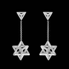 Platinum 3D Star of David Merkaba Drop Earrings – Merkaba Jewelry Beverly Hills