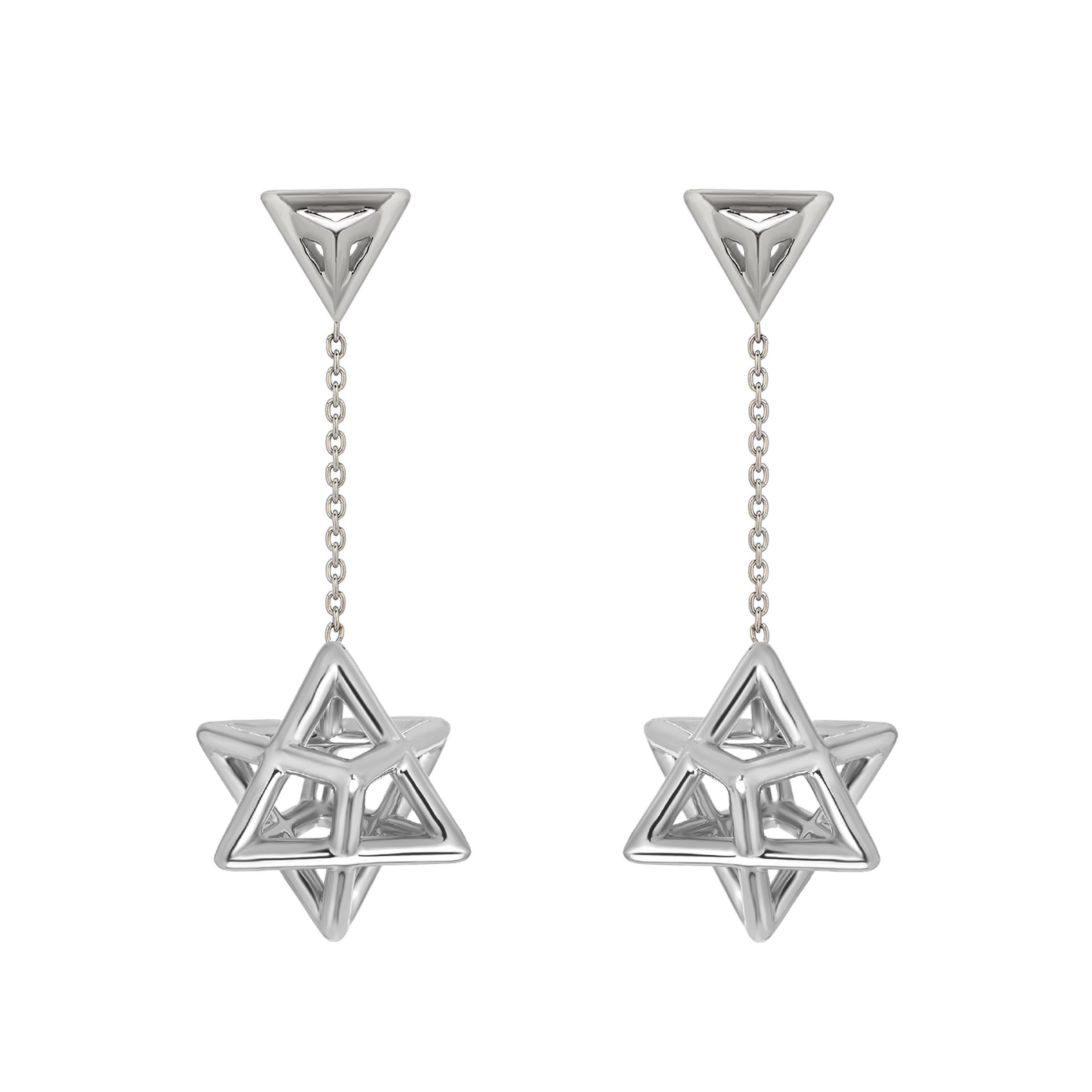 Orecchini in platino con Stella di David 3D - Fede, Unità, Eleganza in vendita 1