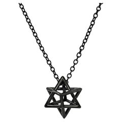 3D Star of David Sterling Silver Black Necklace - Unique Jewish Star Necklace