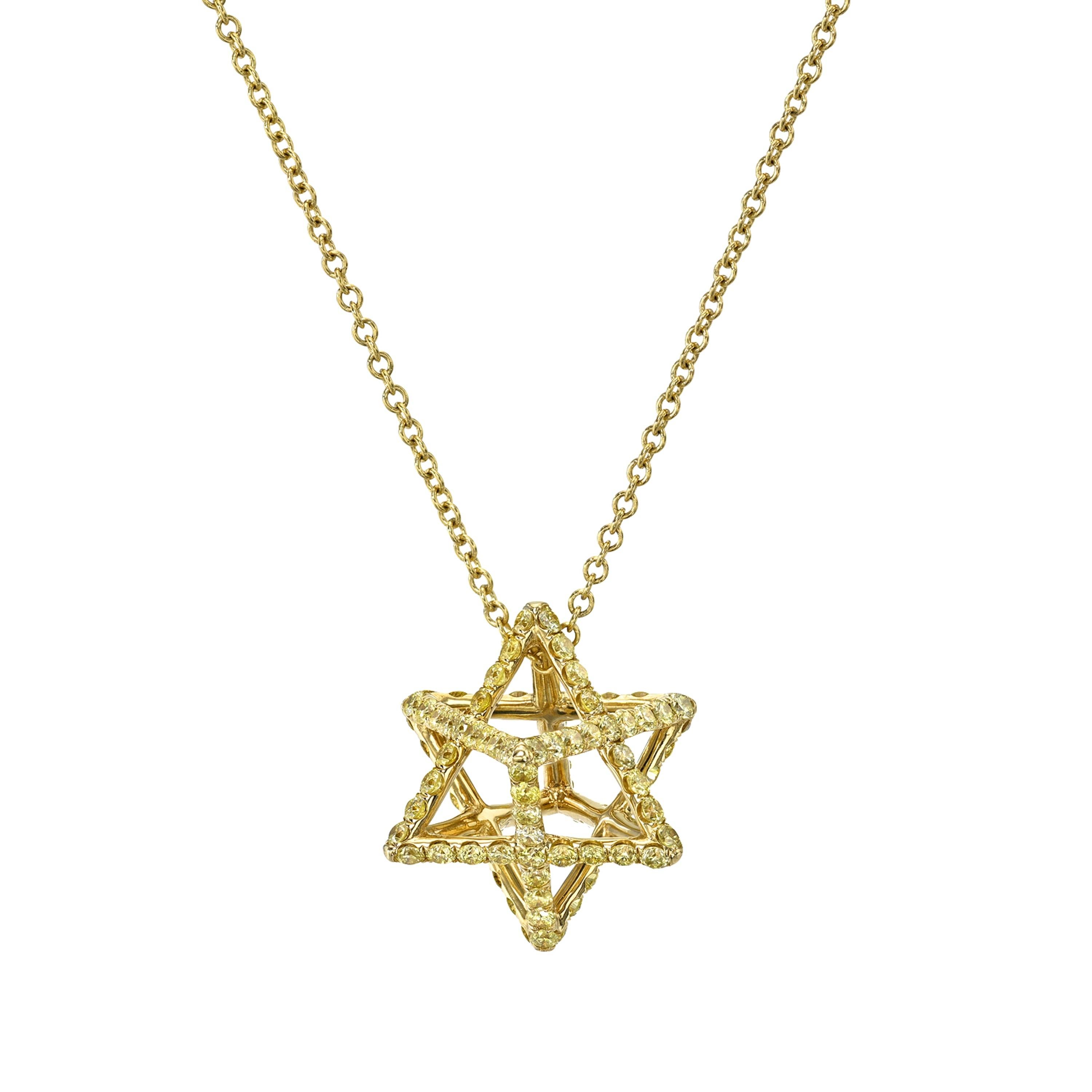 Ciondolo 3D della collana di diamanti gialli A. David - Regali di lusso di gioielleria ebraica in vendita 2