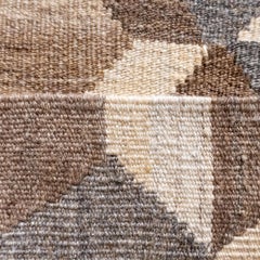 3D Tumbling Block Trompe L'oeil Turkish Wool Kilim, Earth-Toned Wall Art Rug