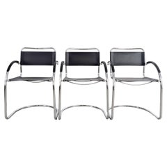 3er-Set Bauhaus-Freischwinger, Midcentury-Stuhl, Italien, schwarz