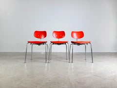 3er Set Egon Eiermann SE68 Midcentury Stühle Wilde+Spieth rot