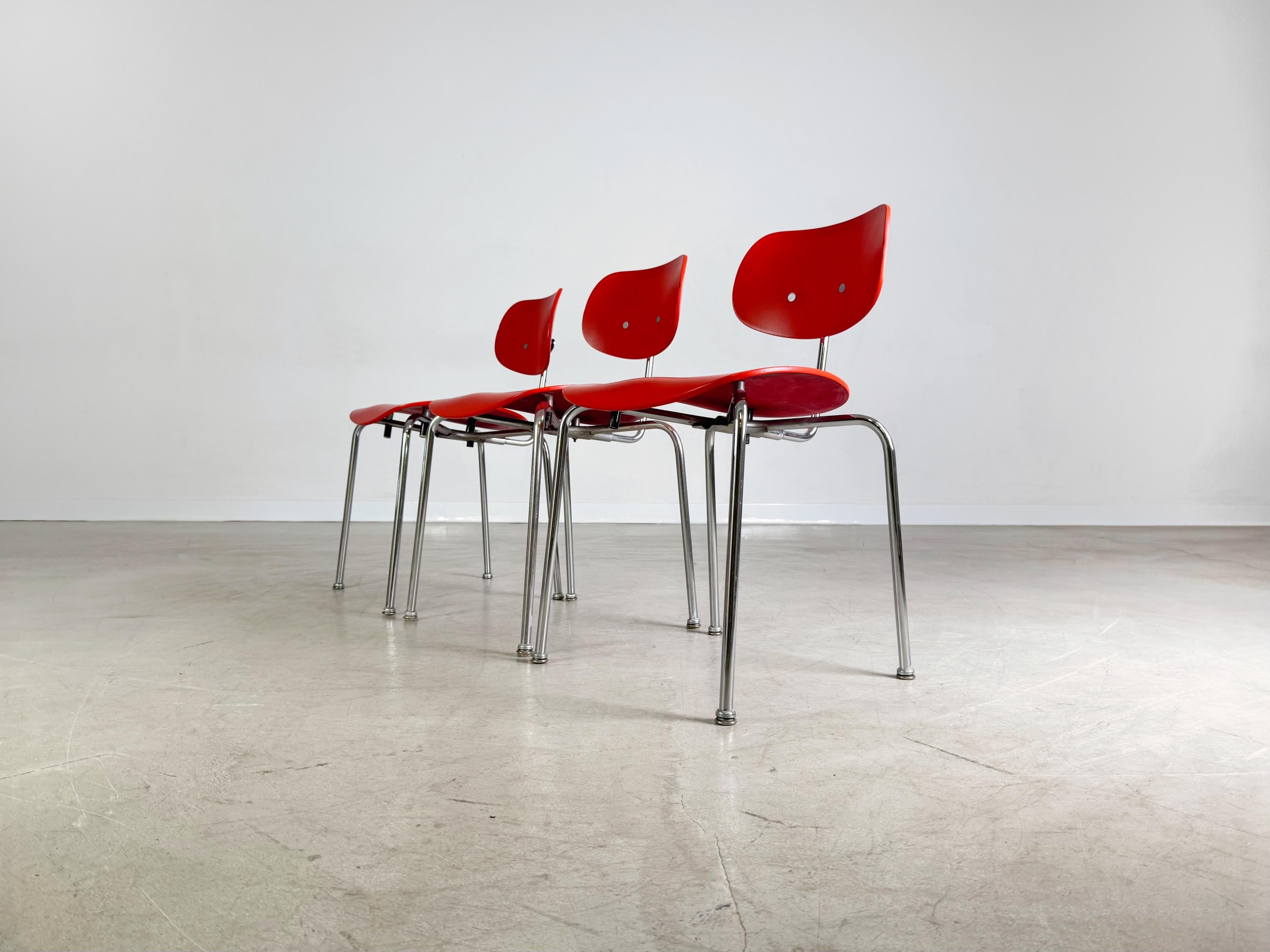 Allemand 3er Set Egon Eiermann SE68 Midcentury Stühle Wilde+Spieth rot en vente