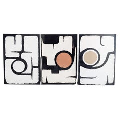 3er Set Wandbild Strukturgemälde Möck Sackleinen Bauhaus moderno