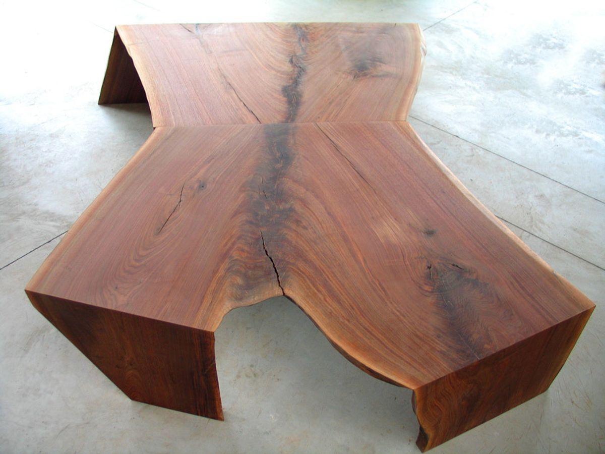 Organic 3 Fold Black Walnut Low Table with Live Edge In New Condition For Sale In Hobart, NY
