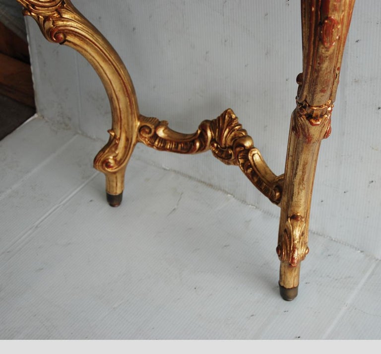 19th Century Italian Rococo Style Wall Mount Giltwood Marble Console Table For Sale 1