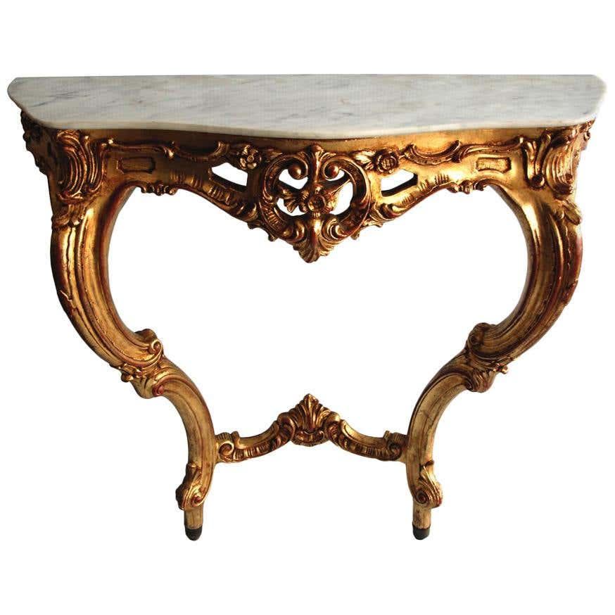 Pair of Rococo Style Italian Giltwood and Marble Pier Tables For Sale ...