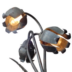 3FT Art Deco Solid Bronze Floral Sculptural Table Lamp