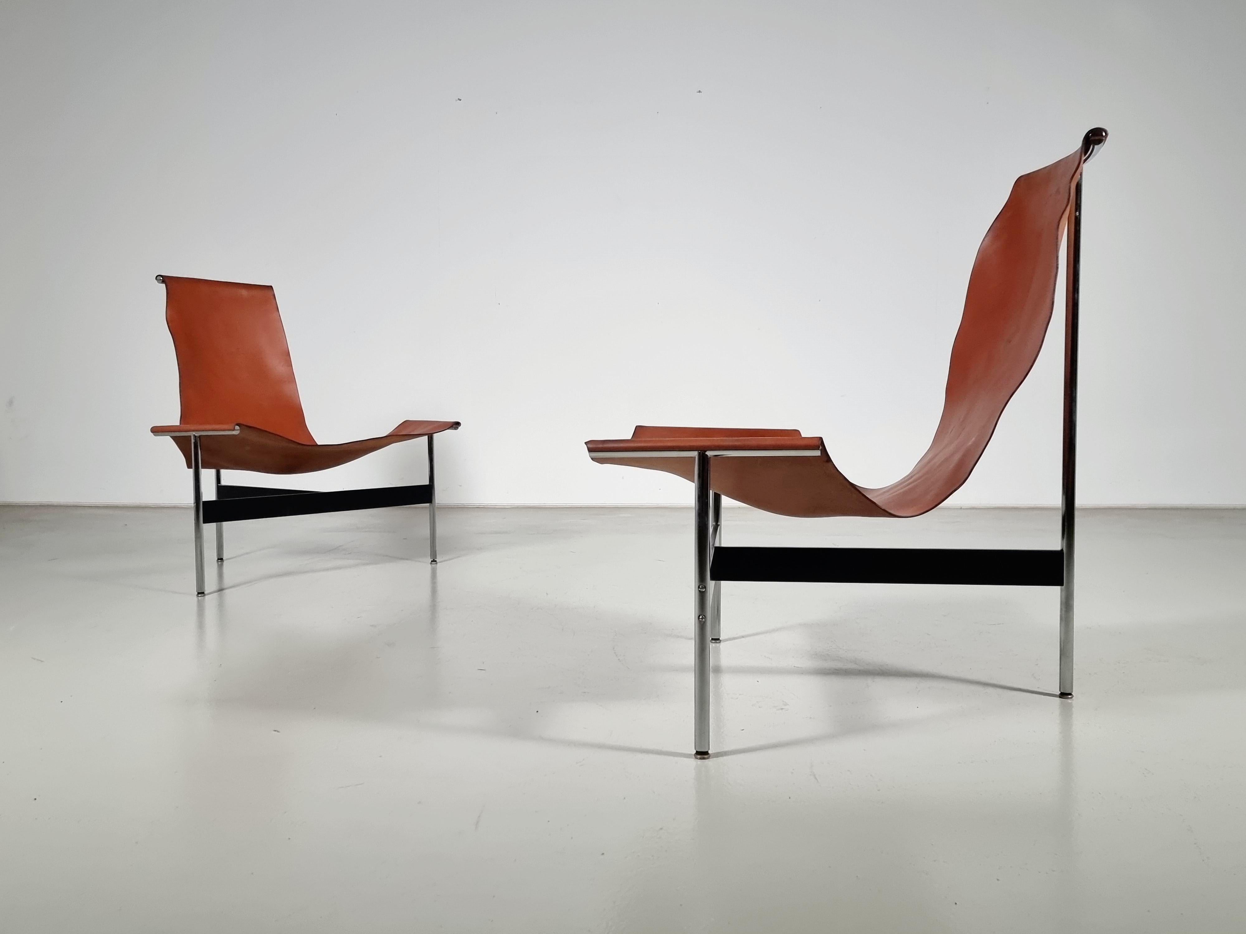 Leather '3LC' T-Chairs by Katavolos, Littell and Kelley for Laverne International, 1950s For Sale