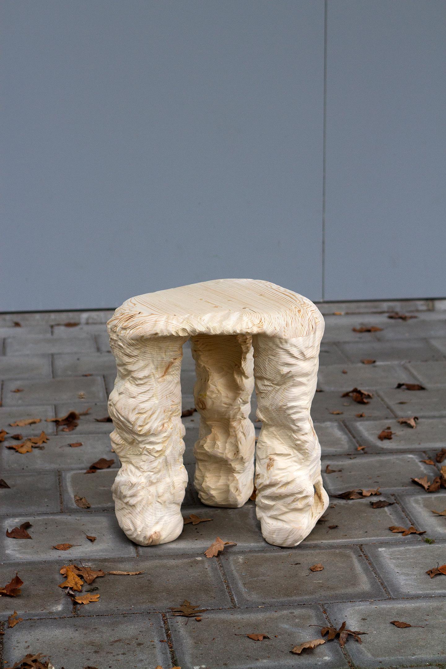 3 Legs Stool, Carved Wooden Stool For Sale 1