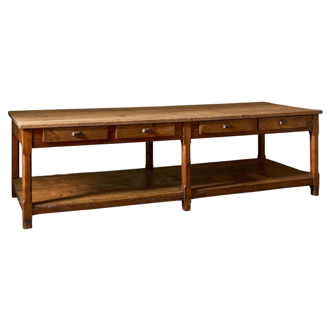 3m 19th century Pine prep table kitchen counter