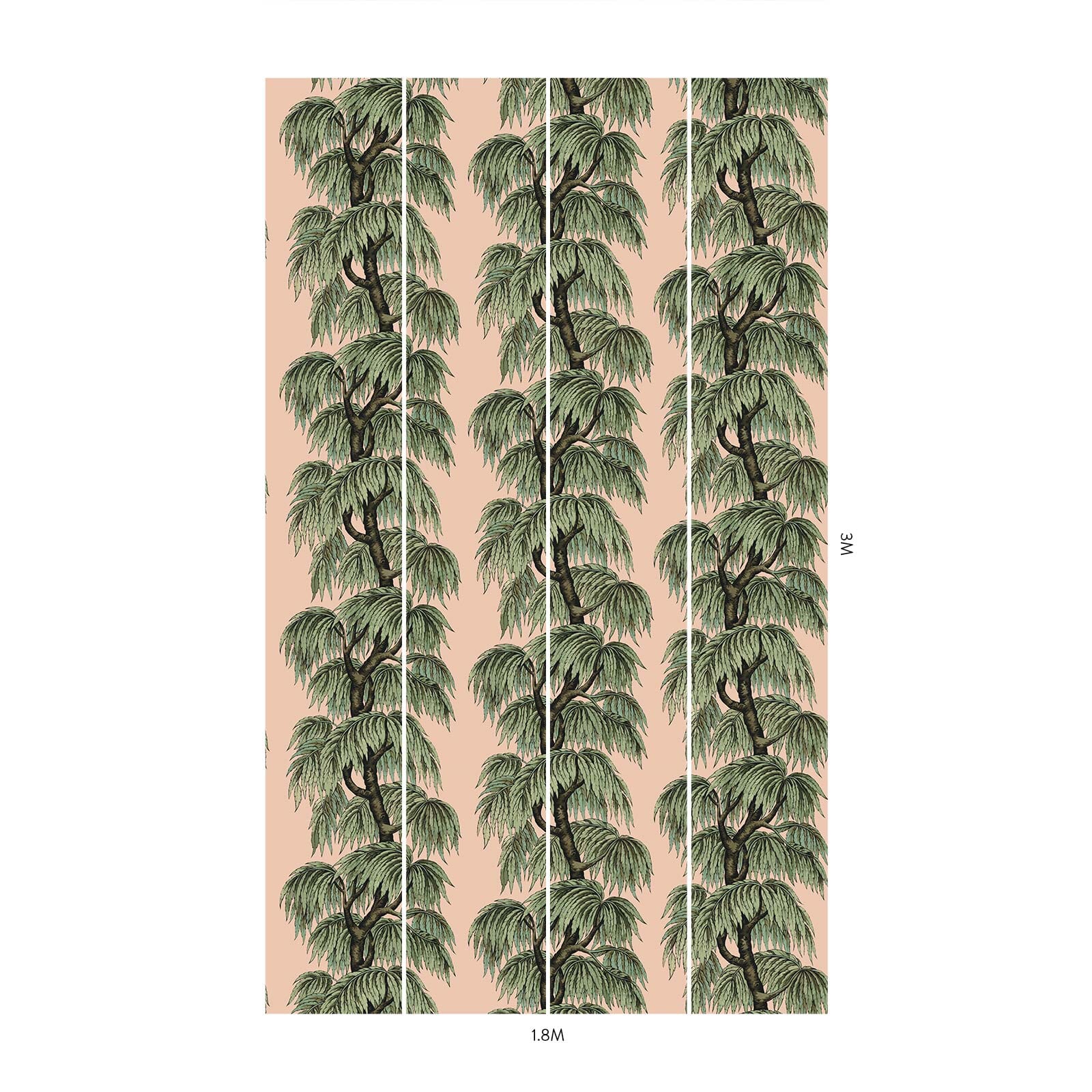 Introduce the ambience of 1950s Palm Springs into your home with the luxurious BABYLON wallpaper featuring the weeping willow tree's majestic boughs. Blush pink and soft greens create a sophisticated Art Deco-inspired colour palette that's sure to