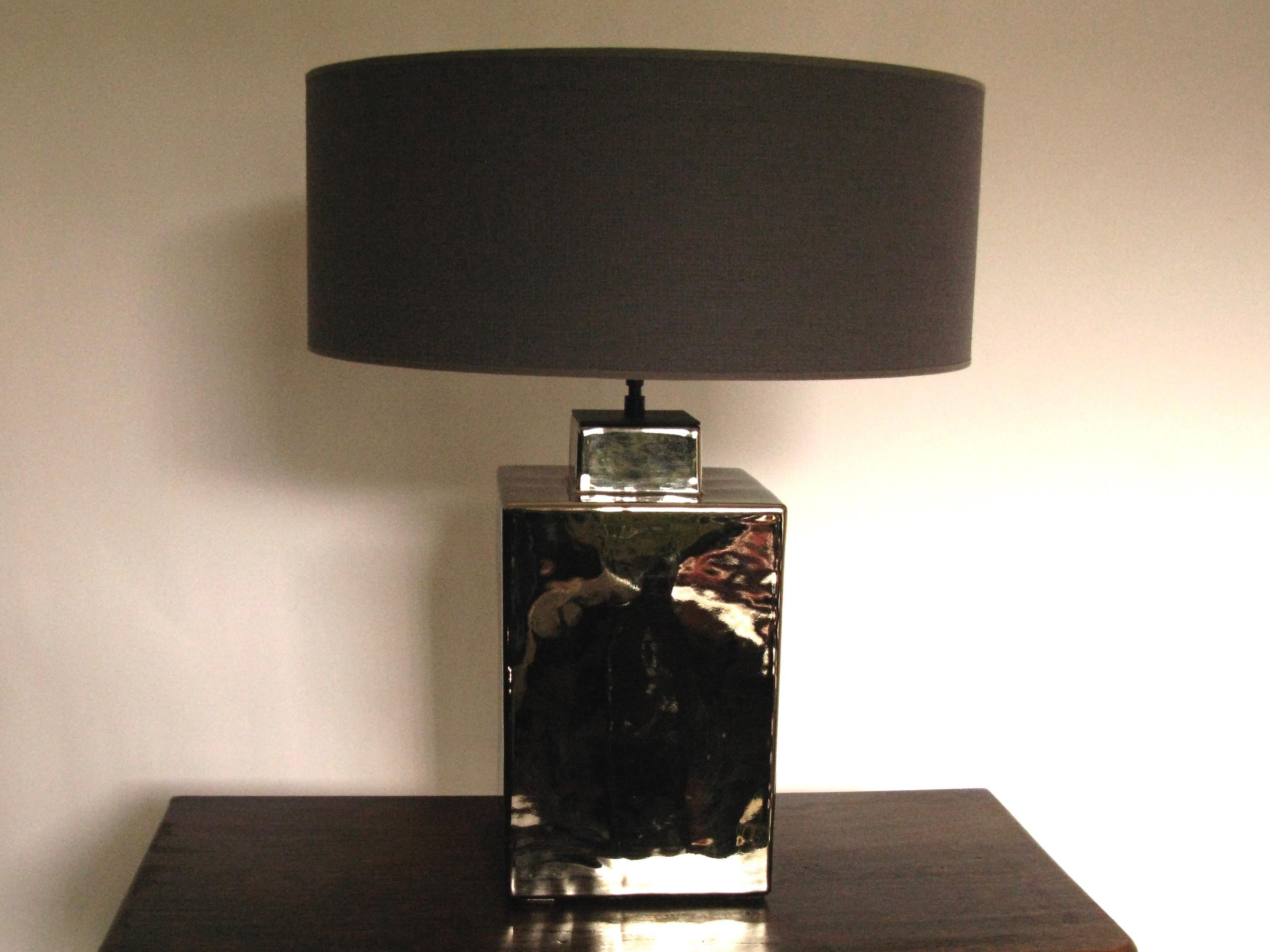 Belgian 3M Design Silver Lamp with Lampshade, Modern, 21st Century, table lamp, sofa lamp