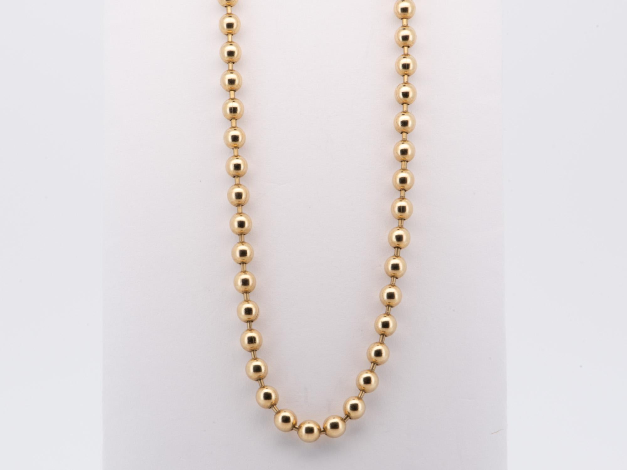 ♥ Gorgeous necklace chain strung with 3mm size gold beads
♥ This necklace features a double-clasp closure, allowing you to connect this to any charm holders, annex links, or other chains easily

♥ Material: 18K gold, over 14g
♥ Length: 20