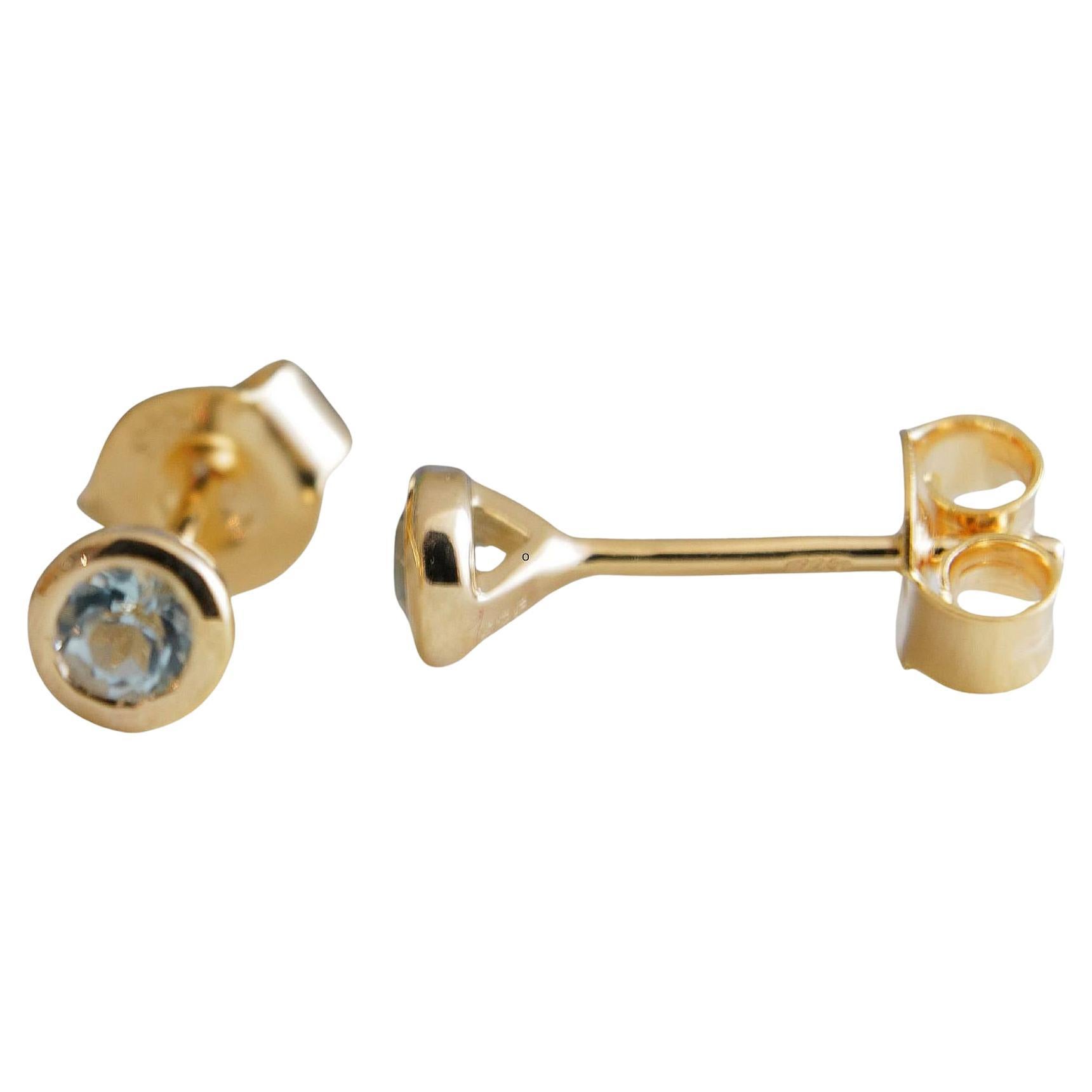 3 mm Blauer Topas vergoldete Sterlingsilber-Ohrstecker