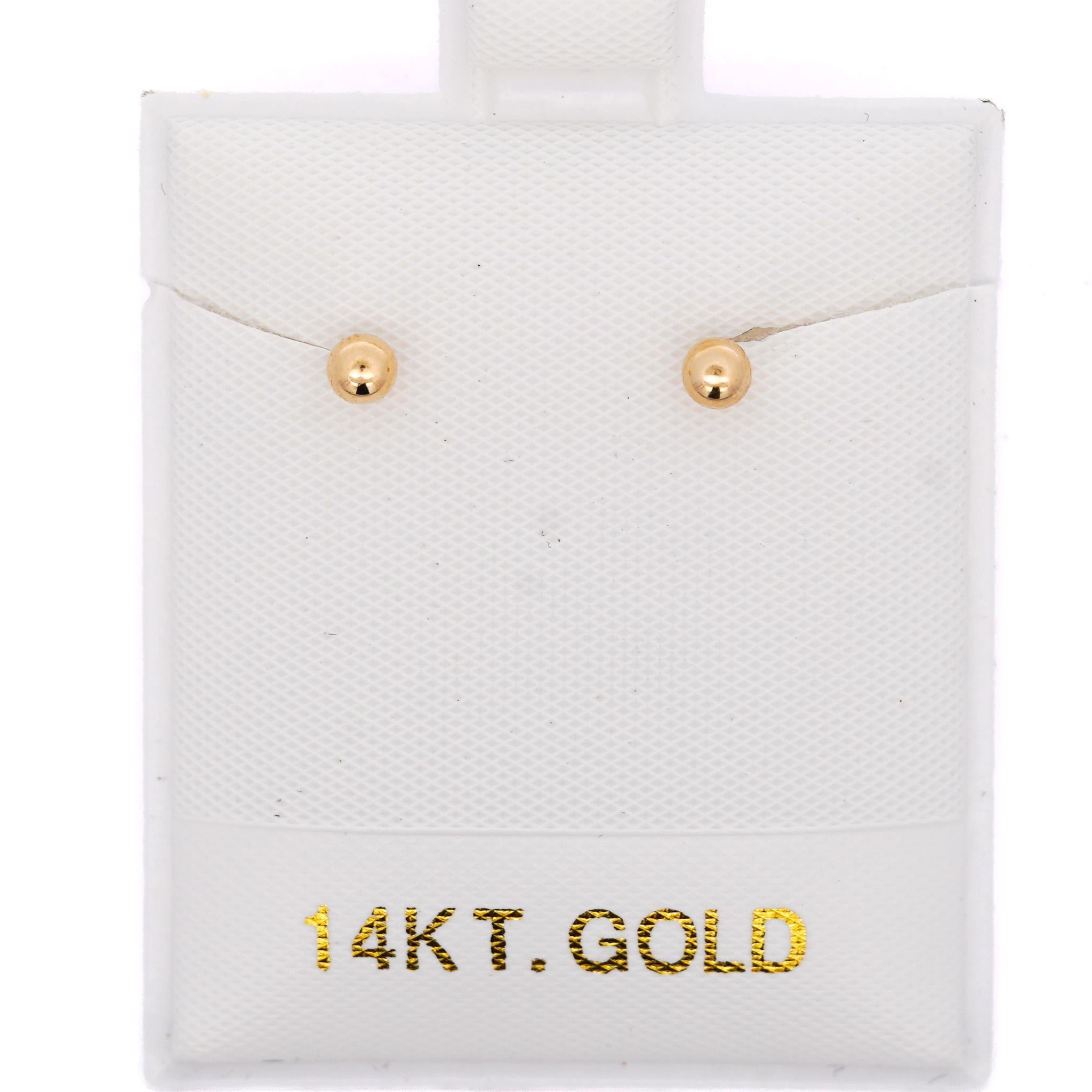 3mm Classic 14K Solid Gold Ball Small Stud Earrings In Screw Backs For Sale 5