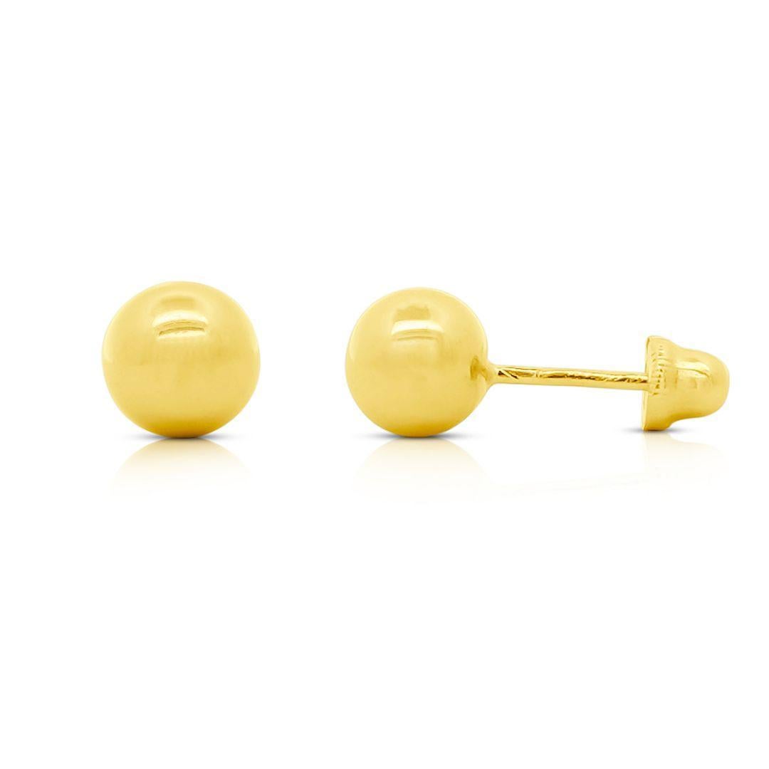 3mm Classic 14K Solid Gold Ball Small Stud Earrings In Screw Backs In New Condition For Sale In Miami, FL