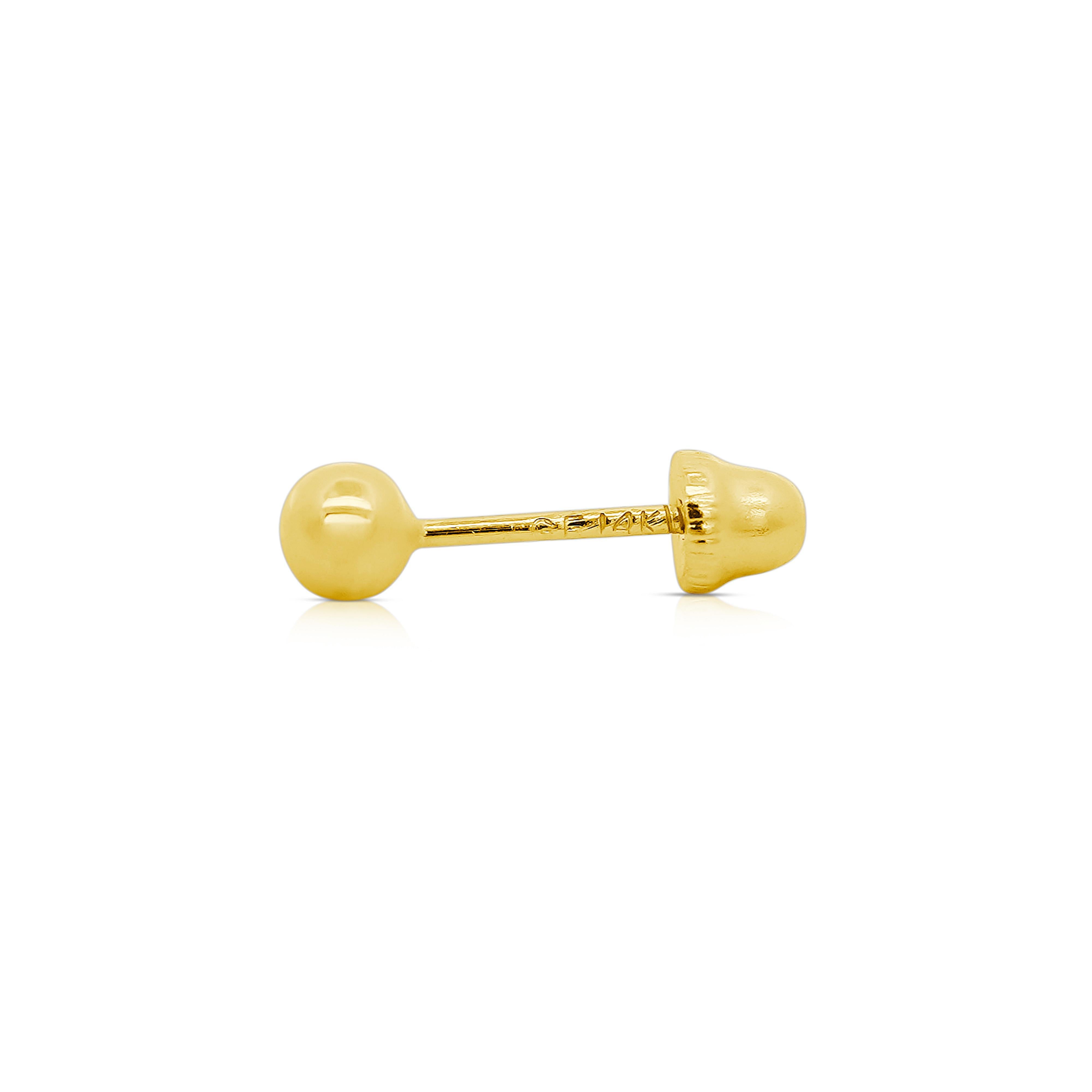 Women's 3mm Classic 14K Solid Gold Ball Small Stud Earrings In Screw Backs For Sale