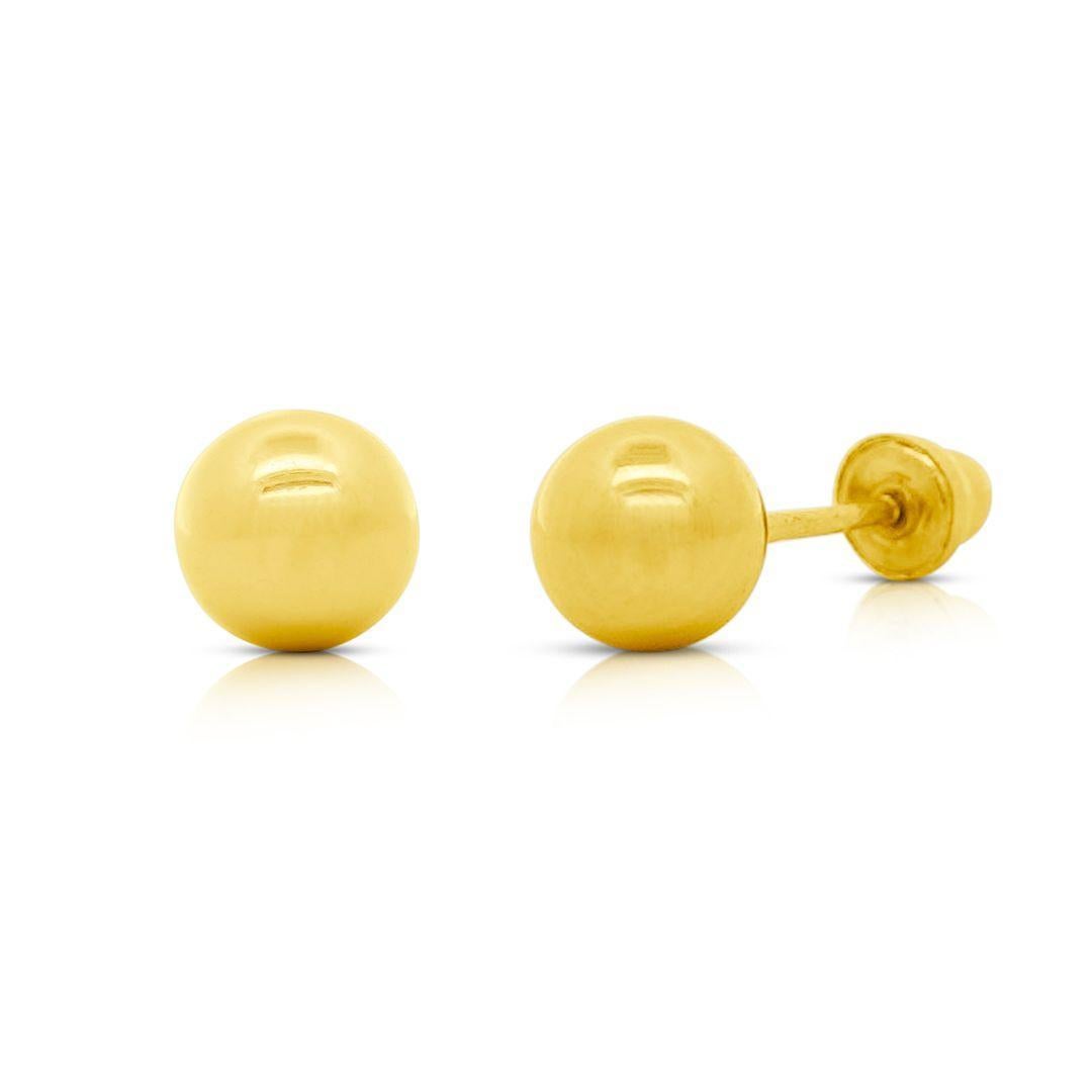 3mm Classic 14K Solid Gold Ball Small Stud Earrings In Screw Backs For Sale 3