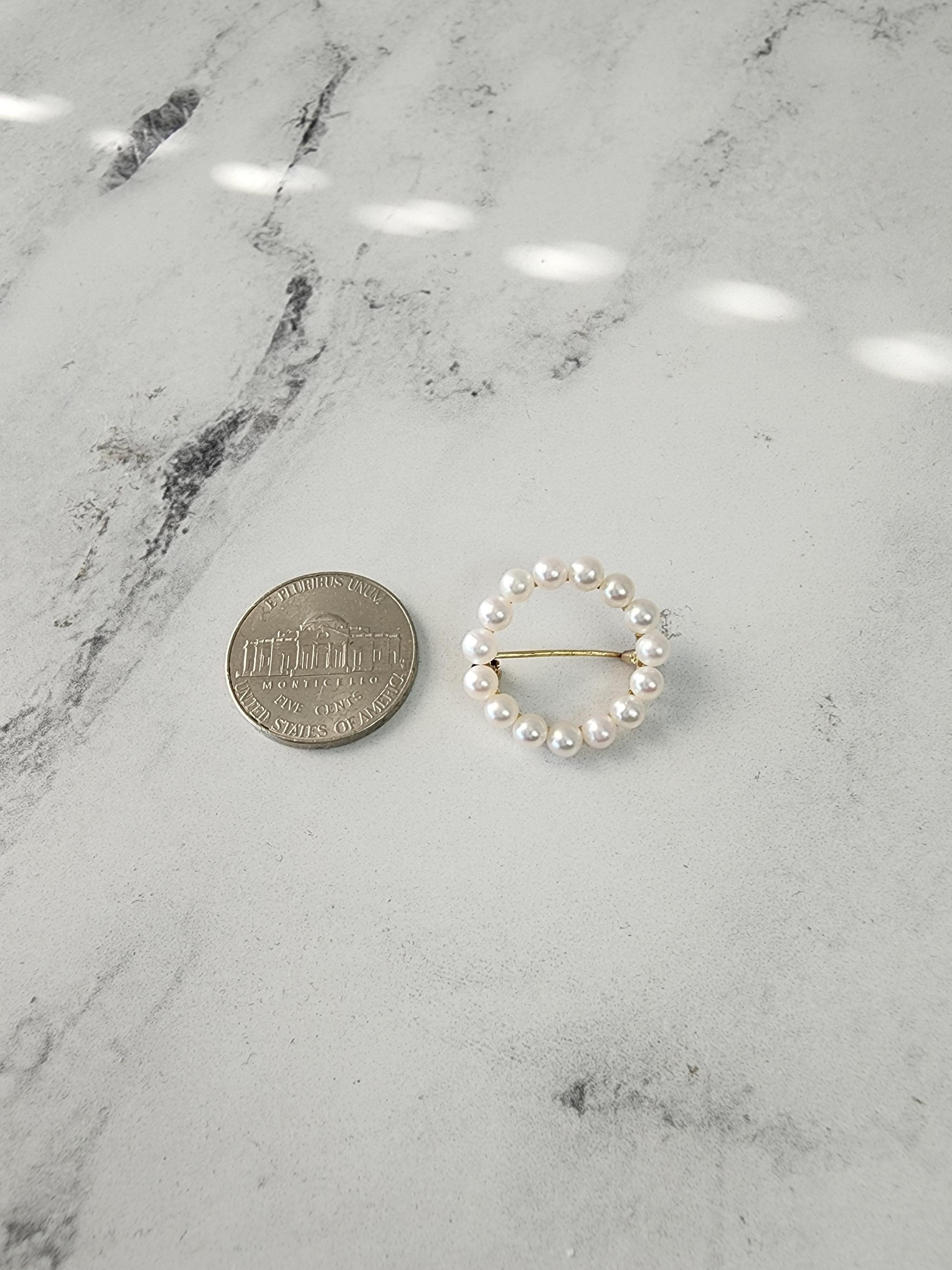 Broche de Perla Cultivada 3MM Oro Amarillo 14k Corte redondo en venta
