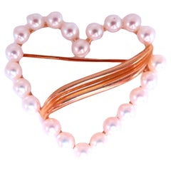3mm Cultured Pearl handmade Heart Pin 14kt Gold 12540*