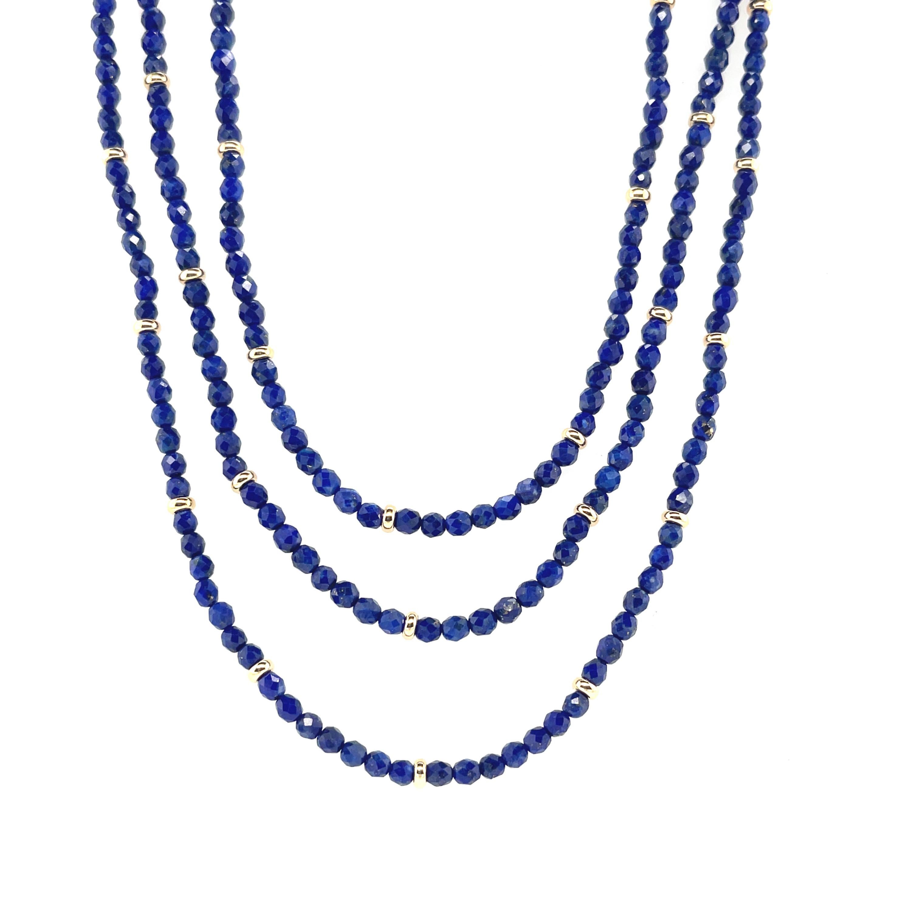 Bring understated elegance to any outfit with this strand of sparkling faceted lapis lazuli beads! The lapis beads in this necklace have wonderfully rich, royal blue color, with facets that sparkle in the light and are complemented beautifully with