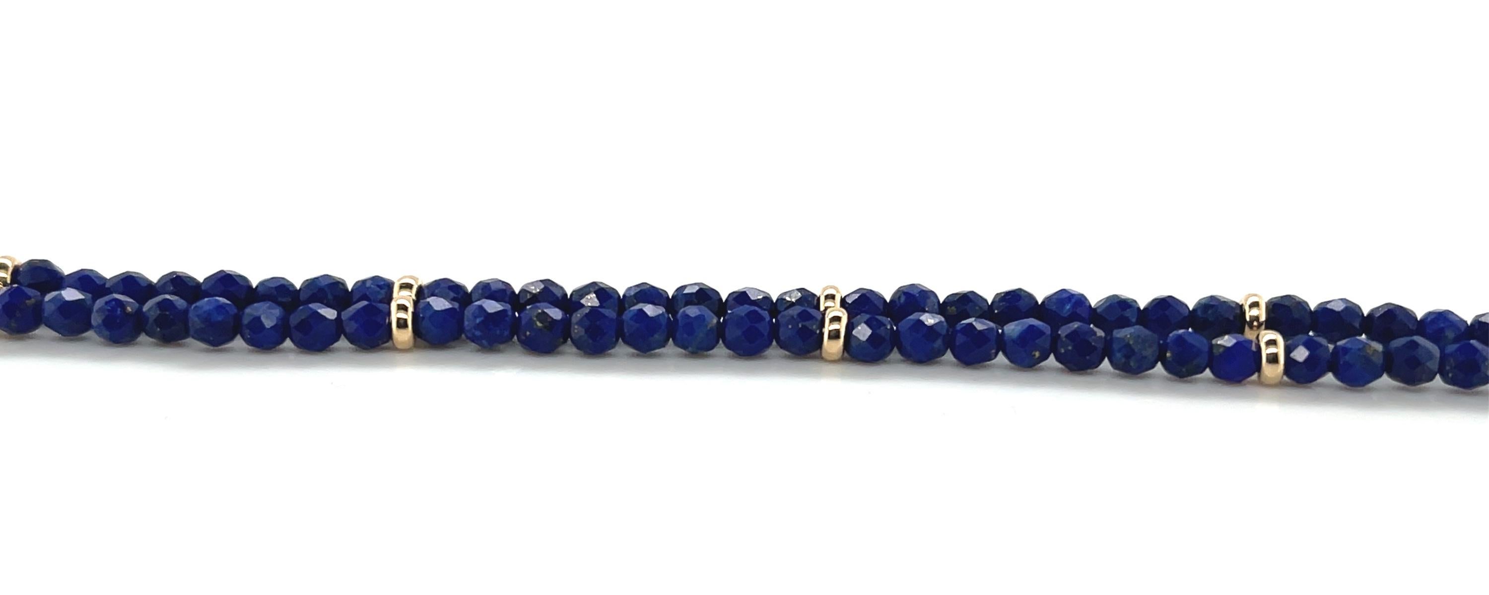 Faceted Lapis Bead Necklace with Yellow Gold Accents, 32 Inches In New Condition For Sale In Los Angeles, CA