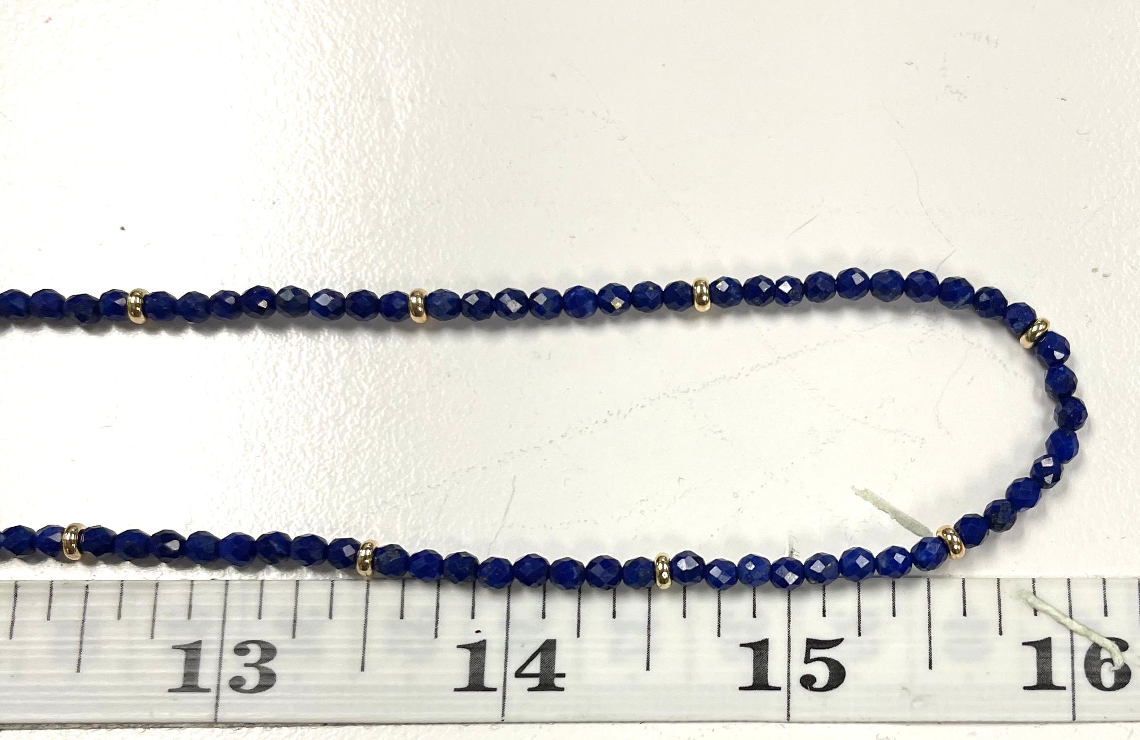Women's or Men's Faceted Lapis Bead Necklace with Yellow Gold Accents, 32 Inches For Sale