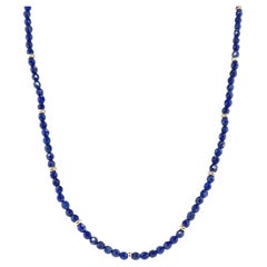 Faceted Lapis Bead Necklace with Yellow Gold Accents, 36 Inches